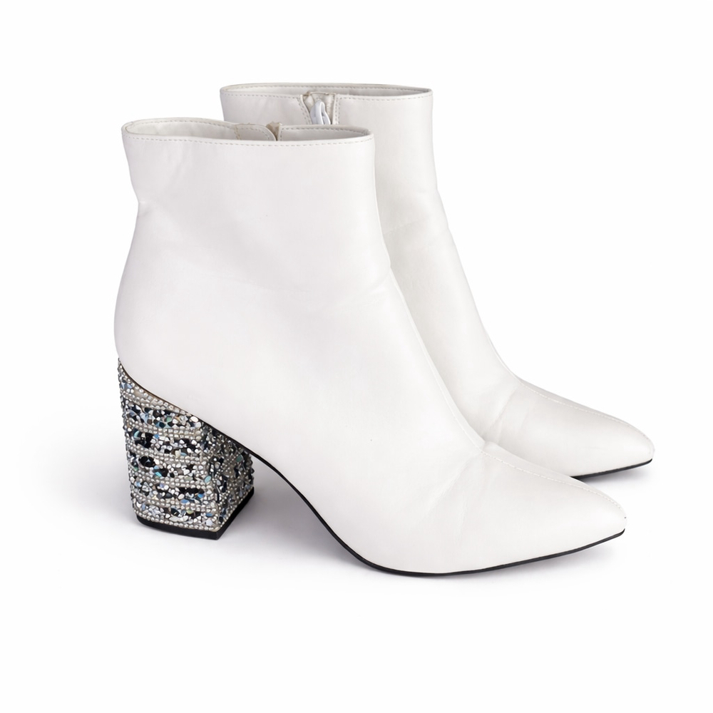 Betsey Johnson Womens Sz 7.5 Kassie Ankle Boots White Rhinestones Bachelorette